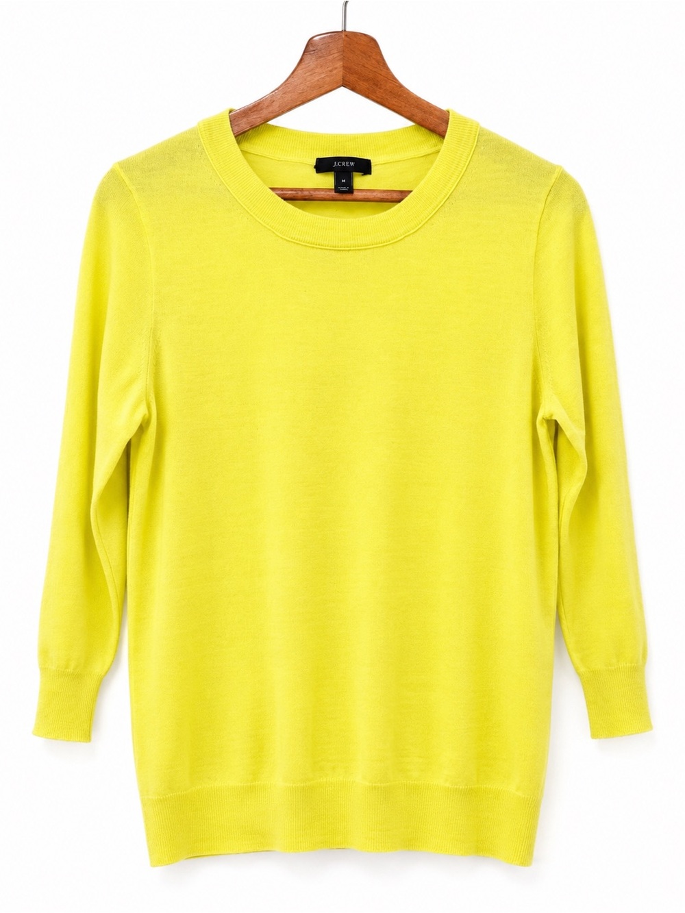 J.Crew 100% Merino Wool Sweater Women’s Medium Neon Yellow 3/4 Sleeve Pullover - Picture 2 of 5